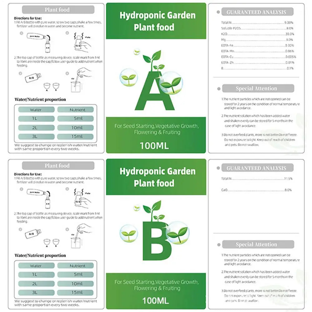 Hydroponic Nutrients A + B | Two-Part Plant Food for Indoor Growing