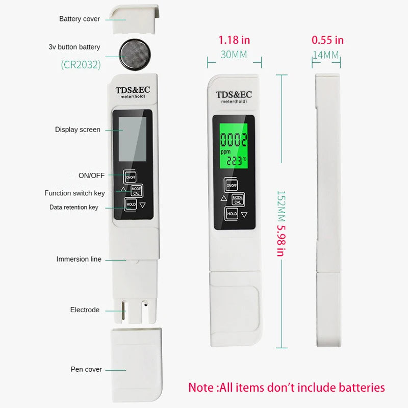 3-in-1 TDS, EC & Temperature Meter for Hydroponics and Water Testing
